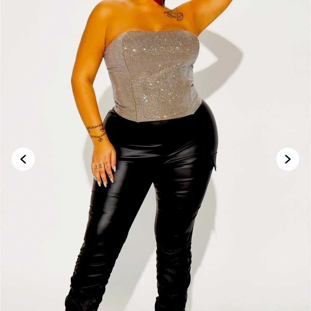 **Brand New ** Light Up The Room Rhinestone Corset Top - Taupe/ Combo - Picture 4 of 6